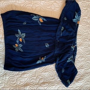 Off the shoulder orange blossom patterned navy top